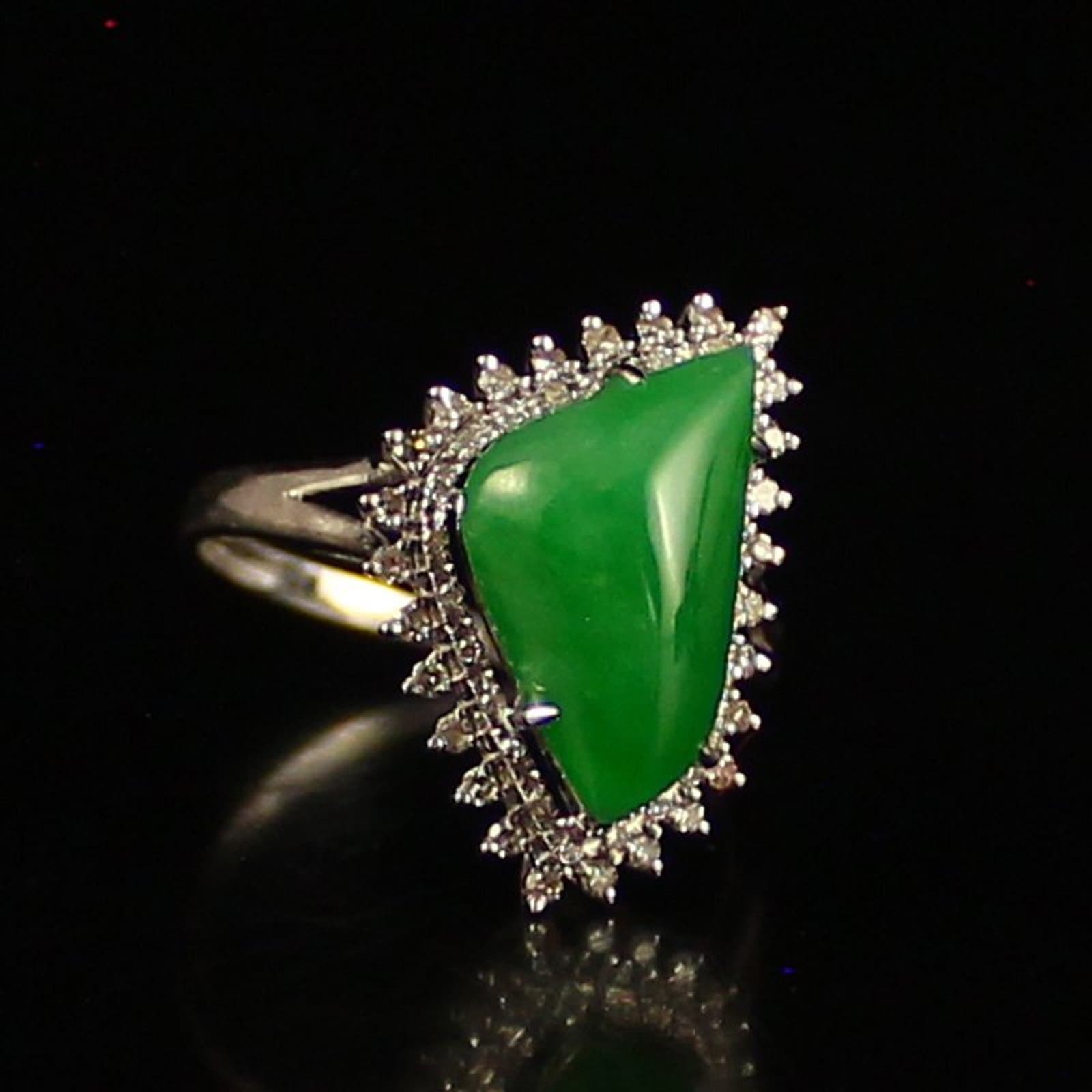 jadeite, diamond, and white gold ring