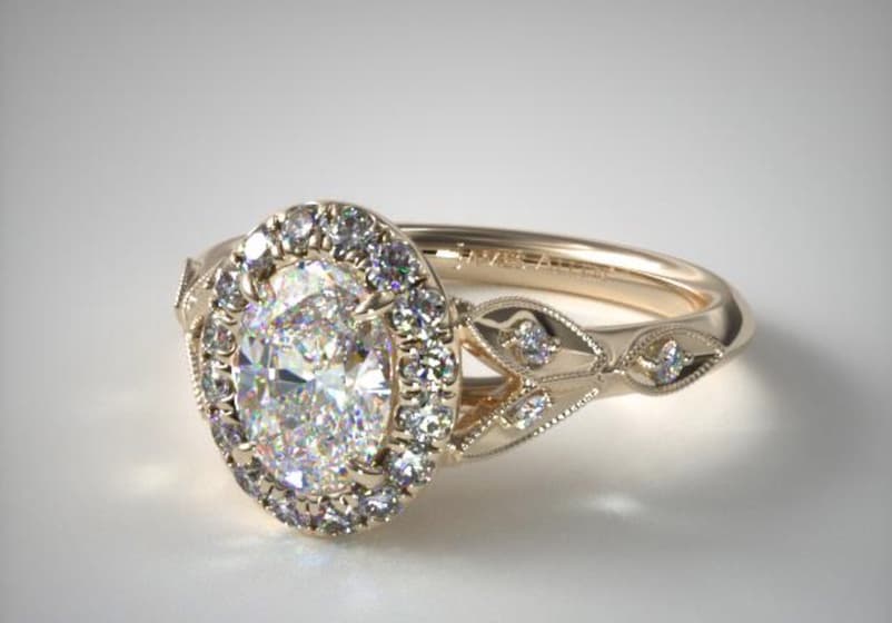 oval-cut diamond in a halo setting